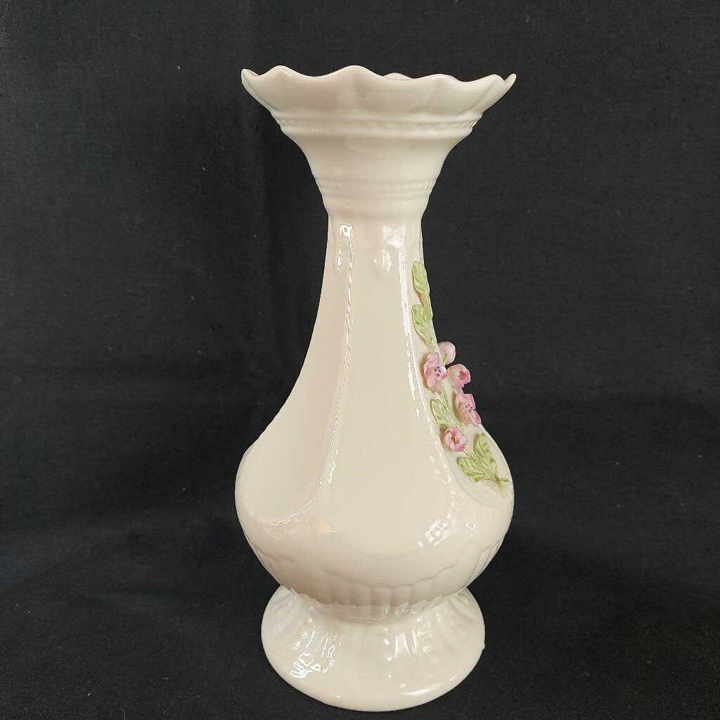 1996 Belleek Pottery Signed Leighann Applied Cherry Blossom Vase