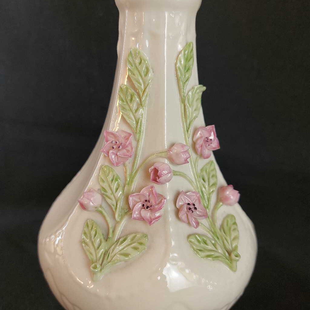 1996 Belleek Pottery Signed Leighann Applied Cherry Blossom Vase - The URBANARY Home and Garden