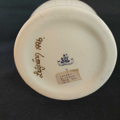 1996 Belleek Pottery Signed Leighann Applied Cherry Blossom Vase - The URBANARY Home and Garden