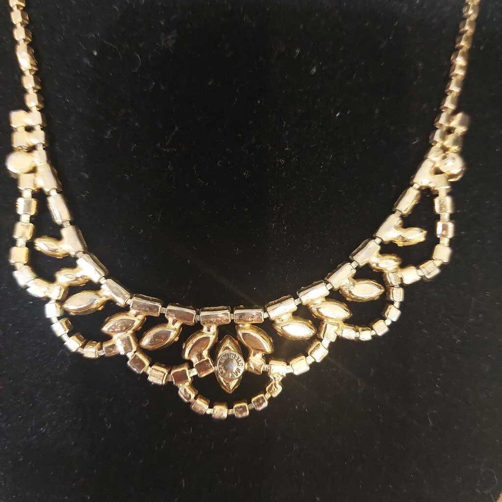 1950-60s JAY FLEX STERLING Yellow Brown Rhinestone 15 inch Bib Necklace