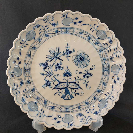 RARE 1930s Meissen Blue Onion ROUND PLATTER Scalloped Fluted Rim