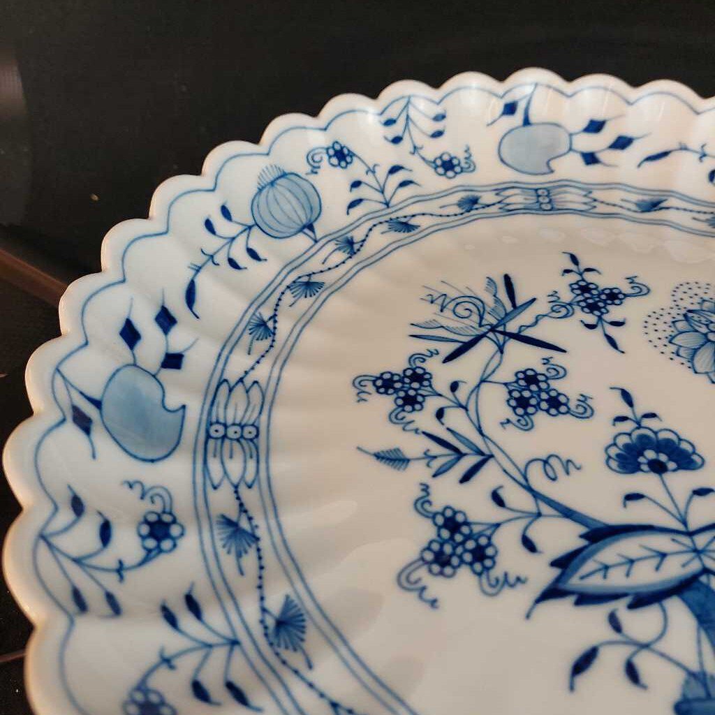 RARE 1930s Meissen Blue Onion ROUND PLATTER Scalloped Fluted Rim