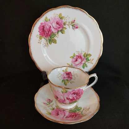 AMERICAN BEAUTY Trio Teacup Saucer Dessert Plate Royal Albert