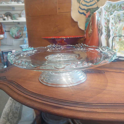 Vintage Glass Lazy Susan Cake Stand EP Silver