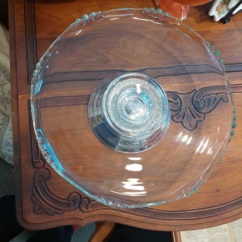 Vintage Glass Lazy Susan Cake Stand EP Silver