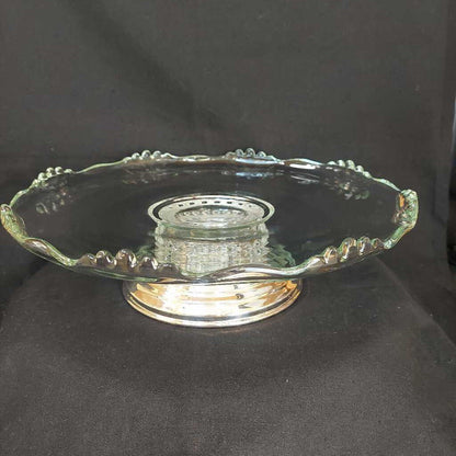 Vintage Glass Lazy Susan Cake Stand EP Silver