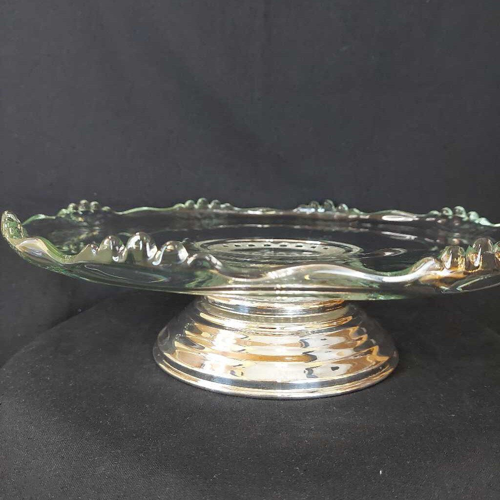 Vintage Glass Lazy Susan Cake Stand EP Silver