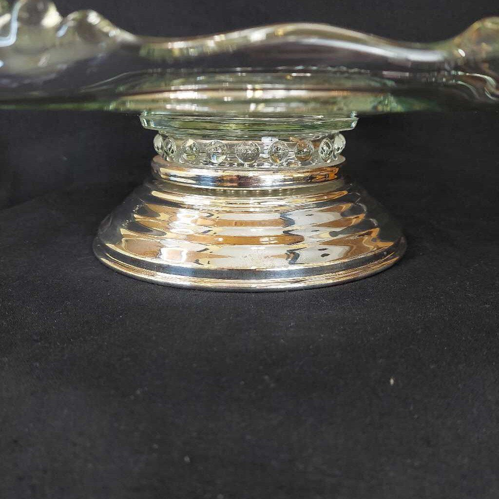 Vintage Glass Lazy Susan Cake Stand EP Silver