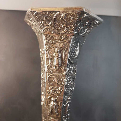 VTG Dutch Repousse (re-silvered '99) People, Sailboat, Windmill Vase by J.S.W.