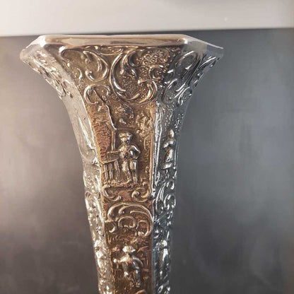 VTG Dutch Repousse (re-silvered '99) People, Sailboat, Windmill Vase by J.S.W.
