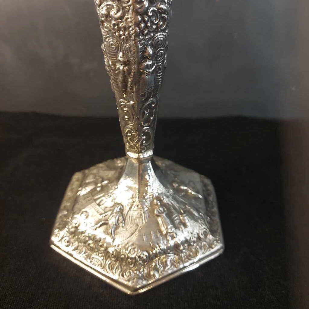 VTG Dutch Repousse (re-silvered '99) People, Sailboat, Windmill Vase by J.S.W.