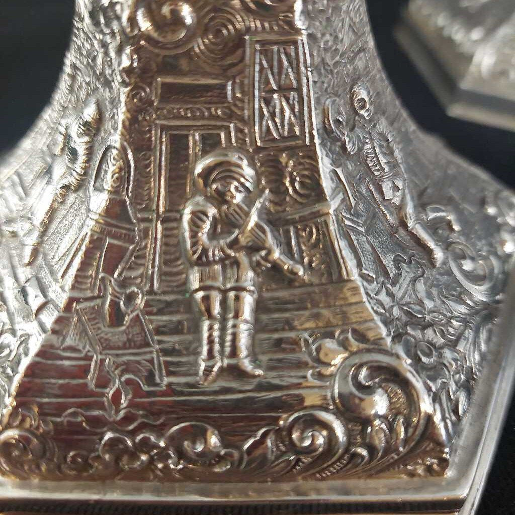 Two 1921-1930 Sil. Plated Dutch Village Scene CANDLESTICKS by Barbour Silver