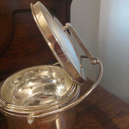 1950s National Silver Co. Silver On Copper ICE BUCKET w. Vacuum Glass Liner