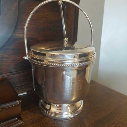 1950s National Silver Co. Silver On Copper ICE BUCKET w. Vacuum Glass Liner