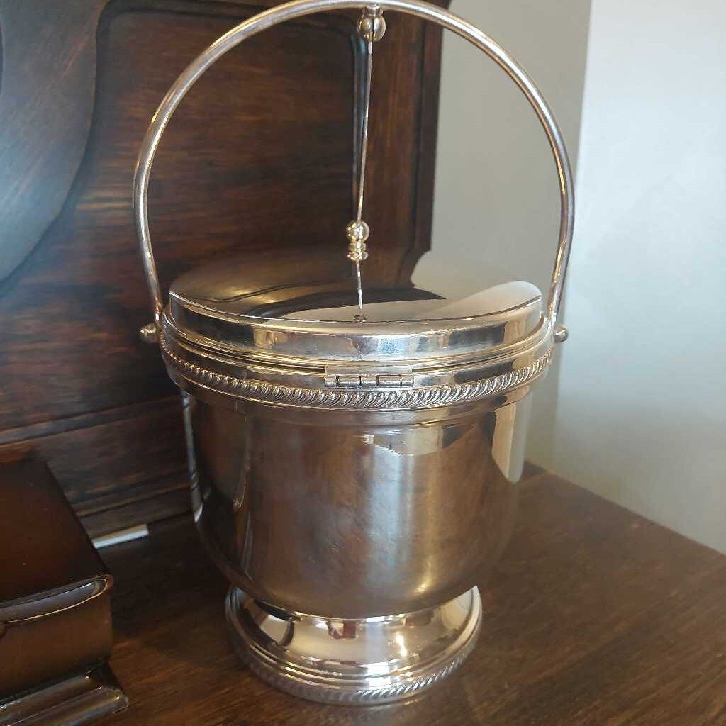 1950s National Silver Co. Silver On Copper ICE BUCKET w. Vacuum Glass Liner