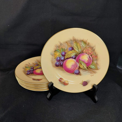 8 AYNSLEY Orchard Gold SIDE PLATES England 6 1/4 inch Signed D Jones