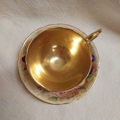RARE Aynsley Orchard Gold Tea Cup and Matching Saucer