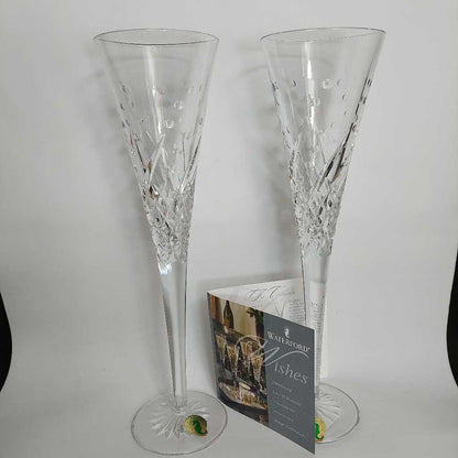 Boxed Pair WATERFORD Wishes Toasting Champagne Flutes Happy Celebration